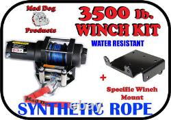 3500lb Mad Dog Synthetic Winch/Mount Kit'09-20 Polaris Sportsman 850 Highlifter