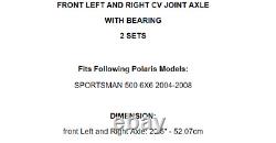 2 Arbre de joint CV avant avec roulement pour Polaris Sportsman 500 6X6 2004 2005-2008
