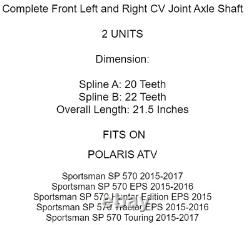 Arbre de transmission de joint homocinétique avant gauche et droit pour Polaris Sportsman SP 570 2015-2017