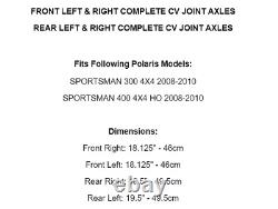 Arbres de joint de CV avant arrière gauche droite pour Polaris Sportsman 300 400 2008-2010.